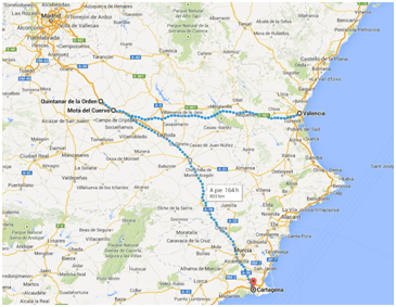 Mapa camino a Valencia y a Murcia