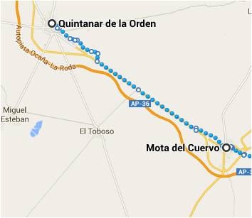 Mapa de Quintanar a Valencia pasando por Mota