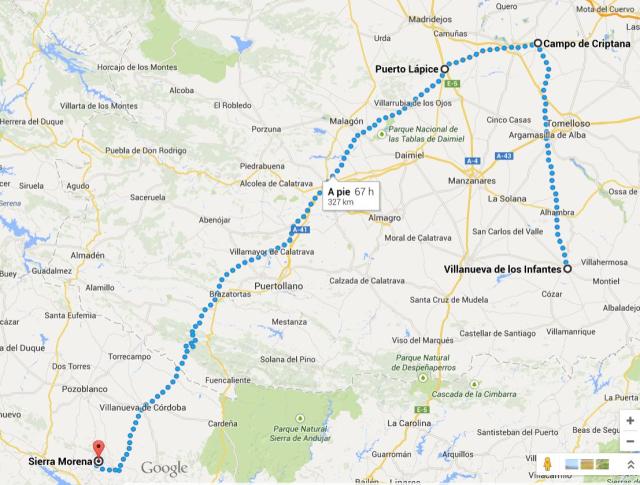 Mapa Villanueva-Criptana-Puerto Lápice- Sierra Morena