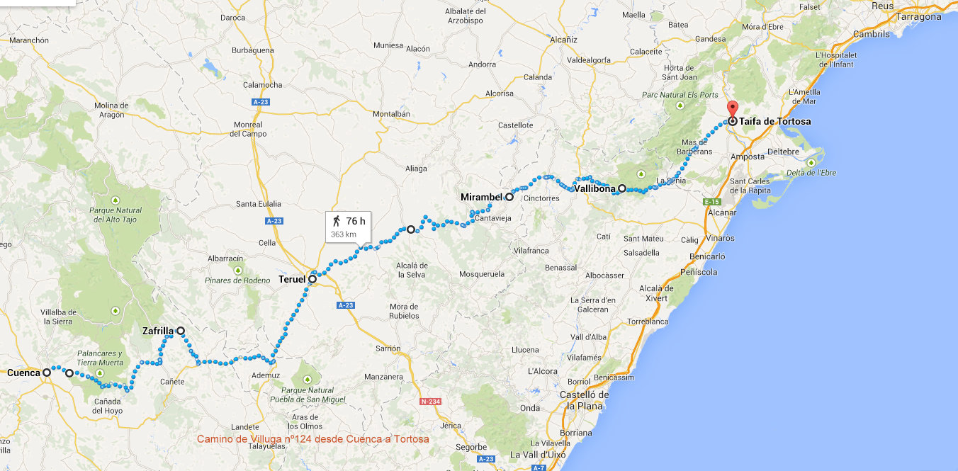 Mapa Villuga Camino de Cuenca a Tortosa